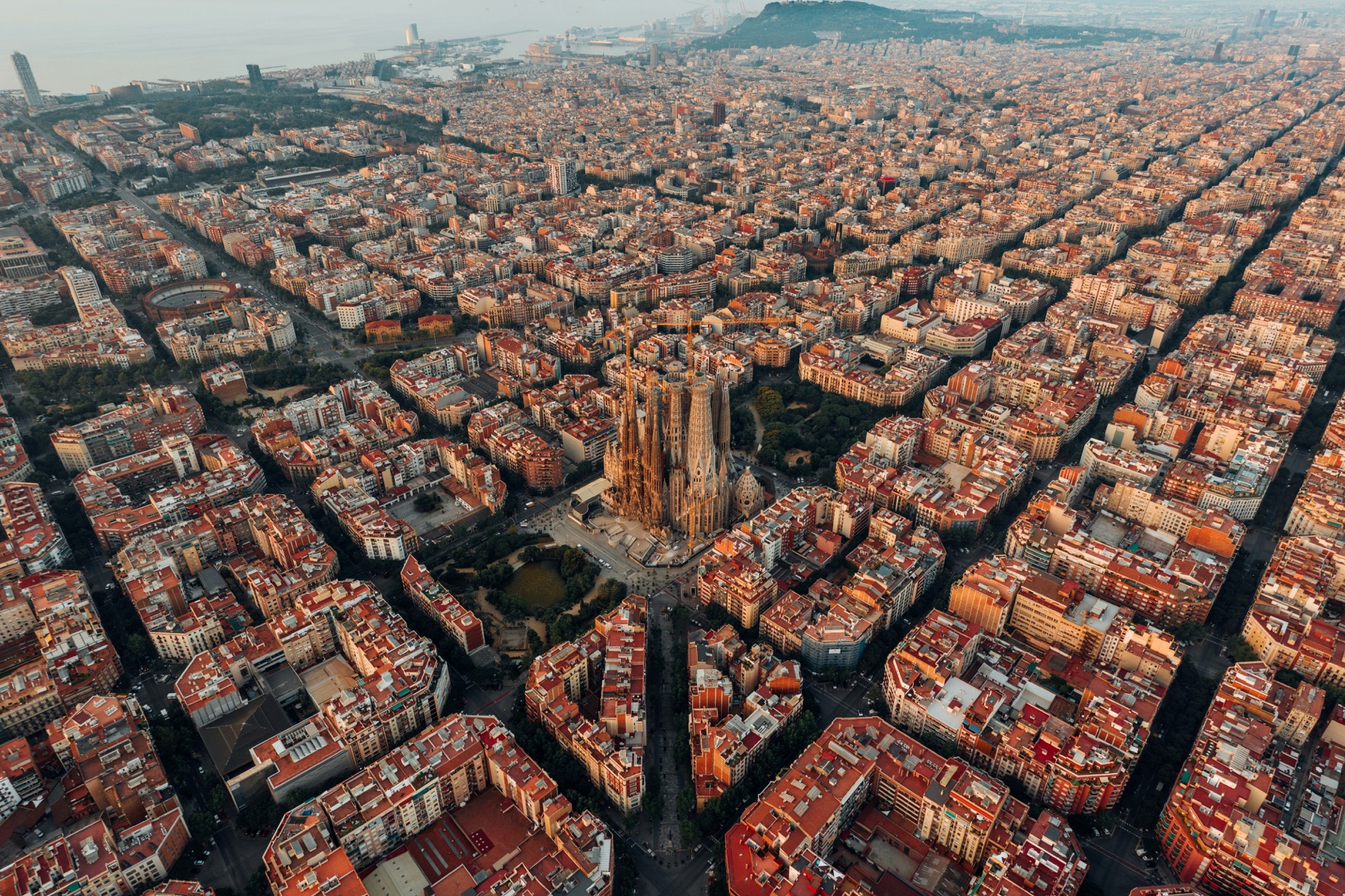 An aerial view of Barcelona’s Eixample neighbourhood and the Sagrada Família